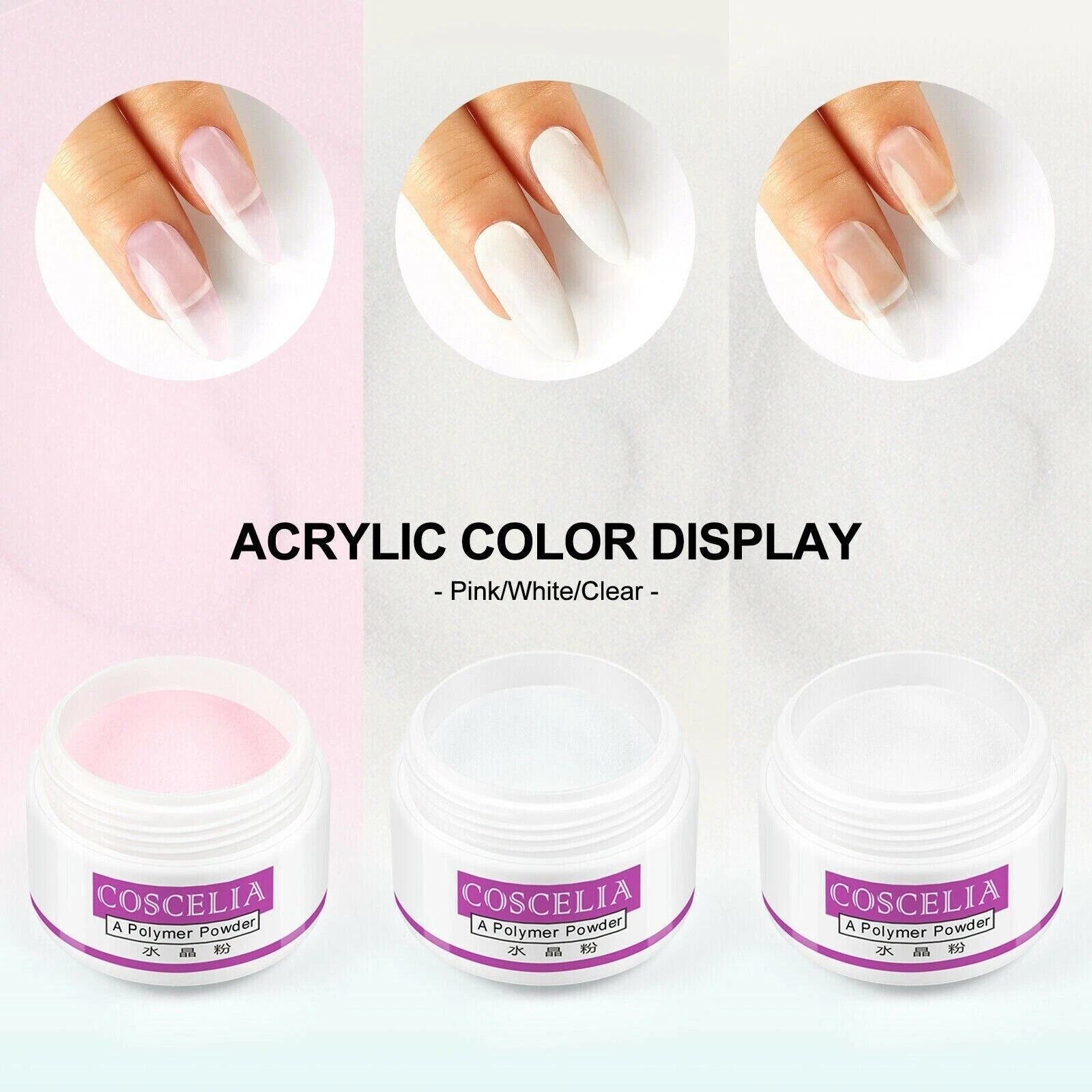 Clear White Pink Acrylic Powder 120ML Liquid Set Acrylic Nail Art Starter Kit