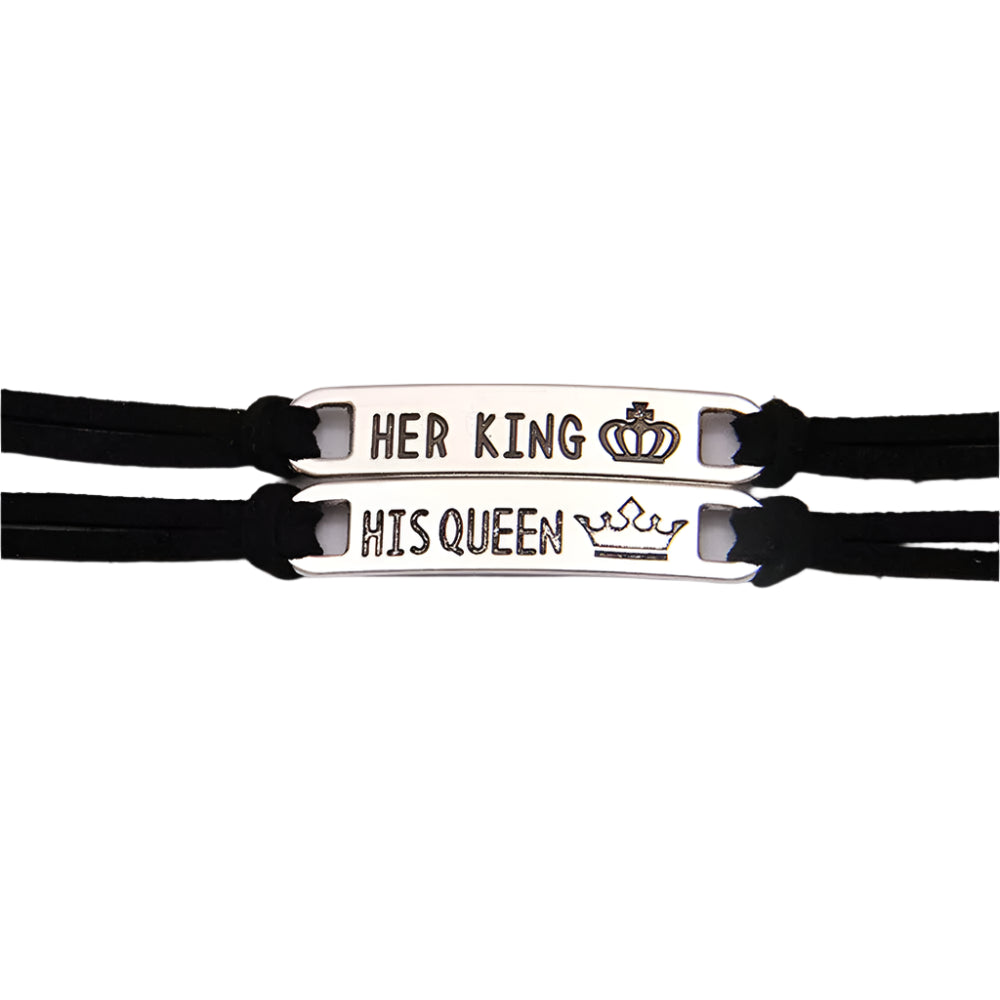 Her King His Queen Leather Stainless Steel Bracelet Couple Friend Bracelet