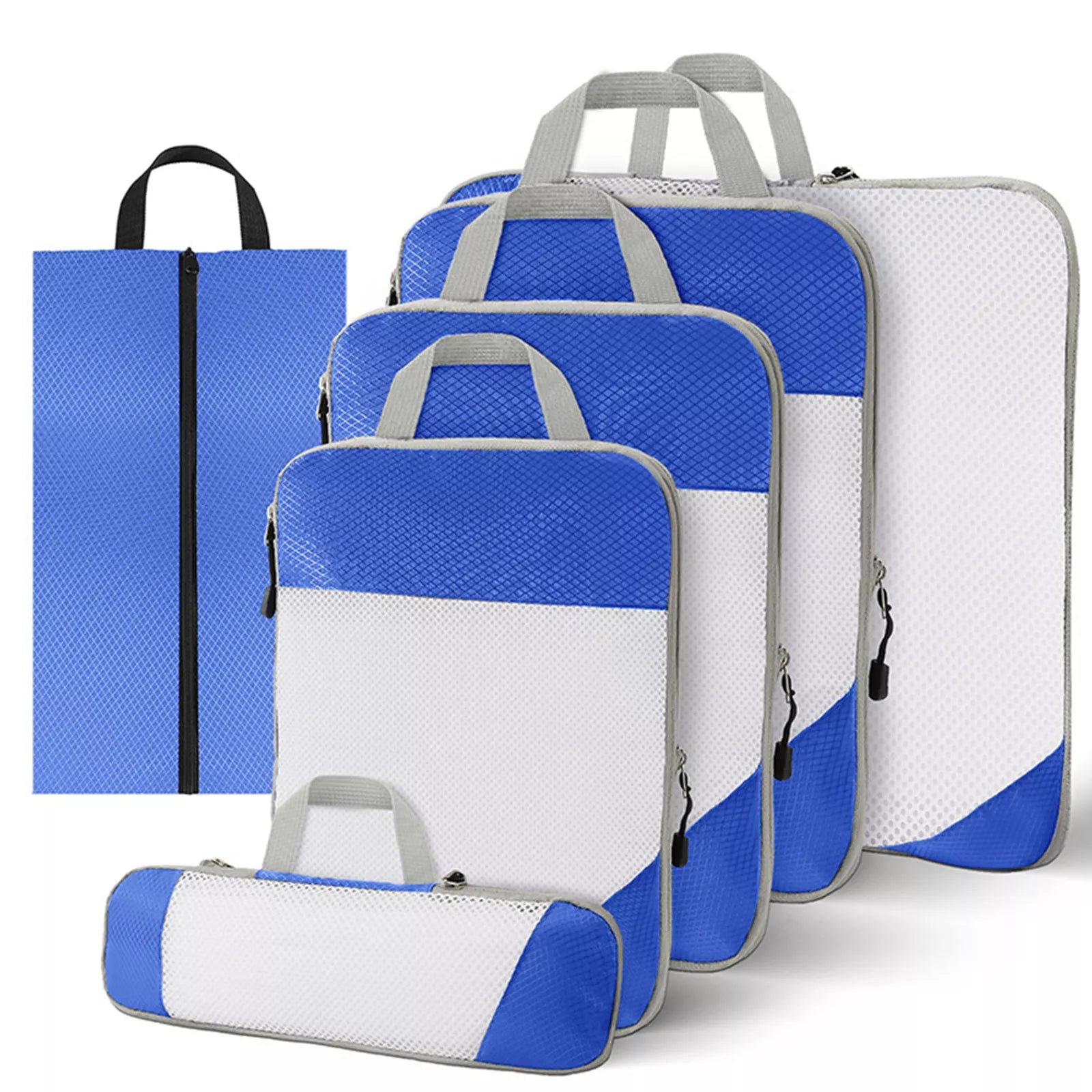 6Pcs Expandable Storage Travel Luggage Bags Compression Packing Cubes Blue