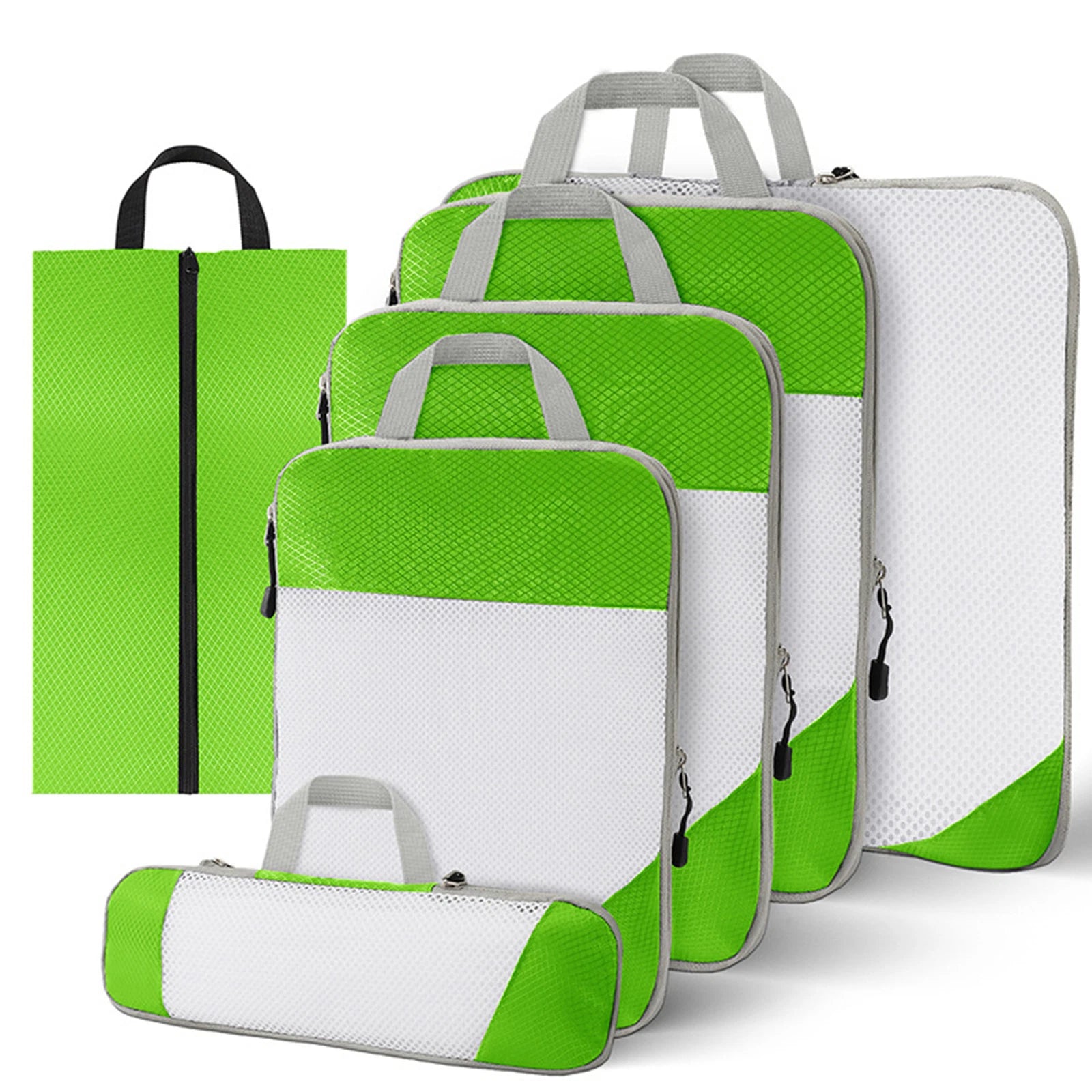 6Pcs Expandable Storage Travel Luggage Bags Compression Packing Cubes Green