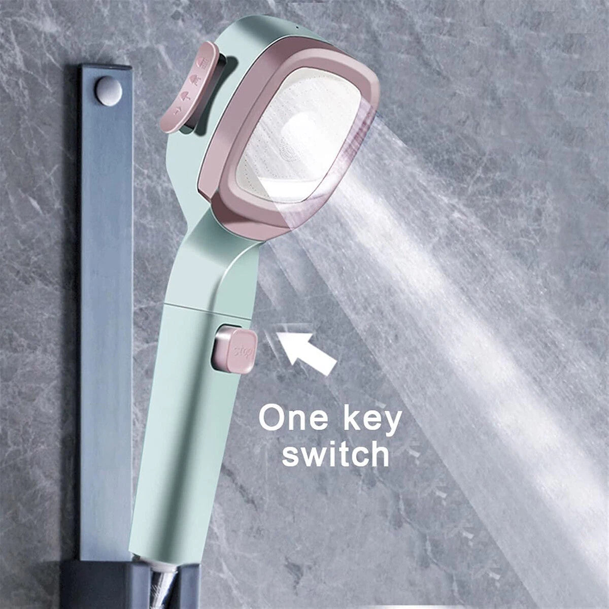 Adjustable High Pressure Water Saving Spray 4 Modes Shower Head Filter Pink Blue