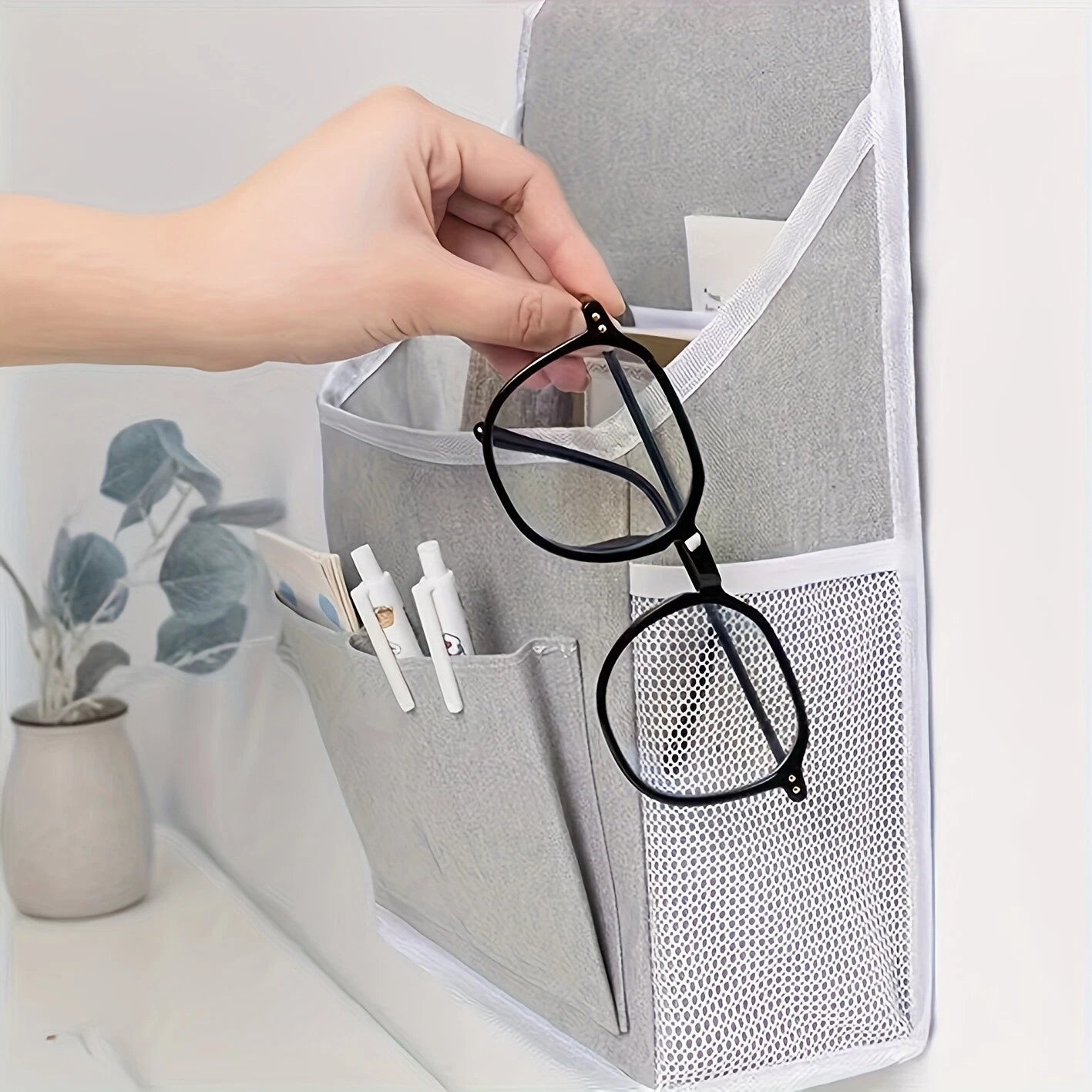 Pouch Book Holder Phone Pocket Home Organiser Wall Hanging Storage Bag Hook Grey