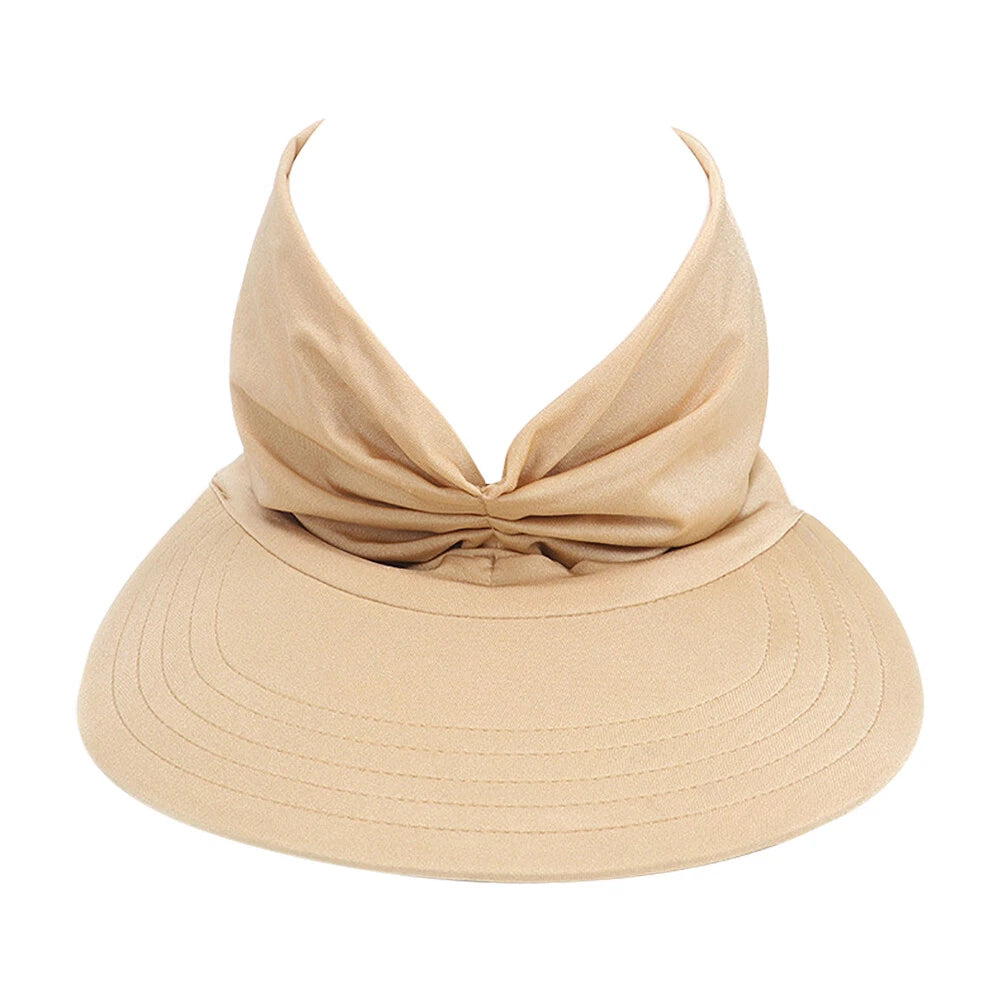 Summer Women Sport Pony Tail Visor Hat Swimming Cap Wide Brim Sun Shade Camel