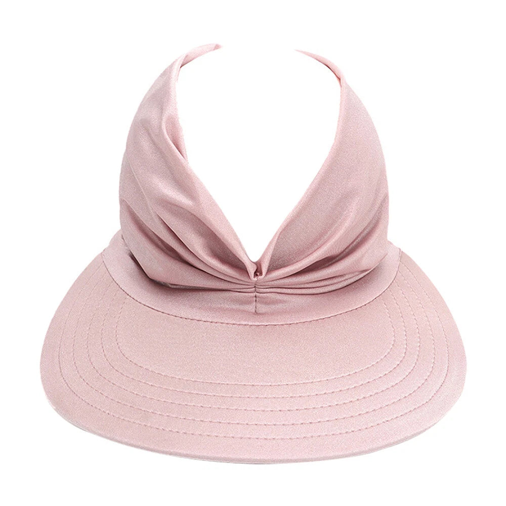 Summer Women Sport Pony Tail Visor Hat Swimming Cap Wide Brim Sun Shade Pink
