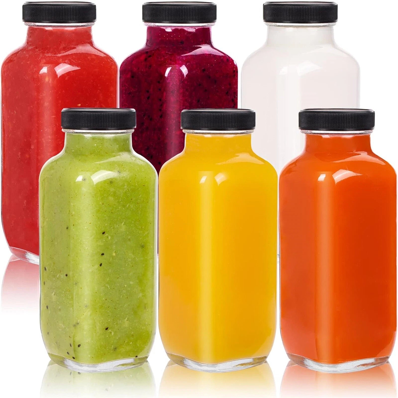 6PCS Refillable Empty Water Drink Bottles 500ML Clear Glass Juice Water Bottles