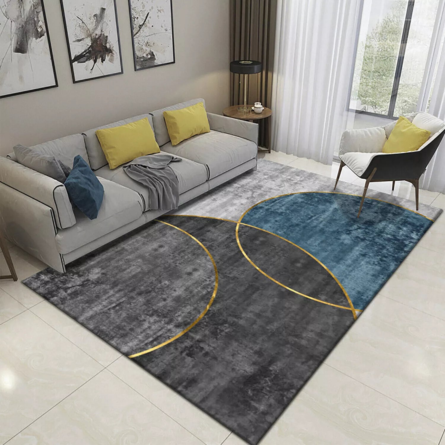 Large Soft Bedroom Living Room Carpet Anti-Slip Floor Mat Rug Modern Geometry 3
