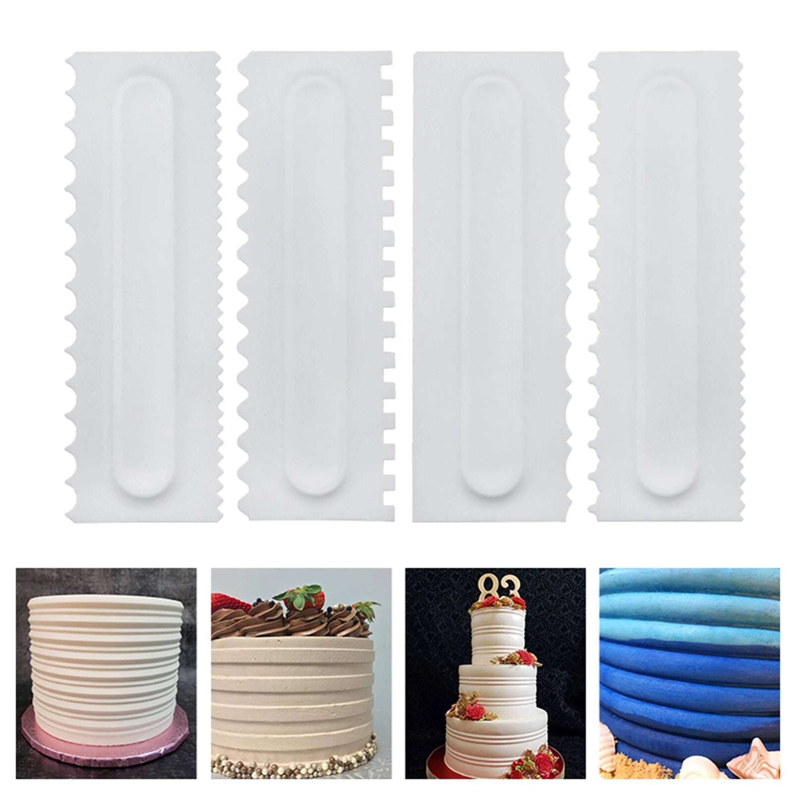 4PCS Smoother Edge Frosting Scraper Cake Decorating Icing Comb Pastry Spatulas