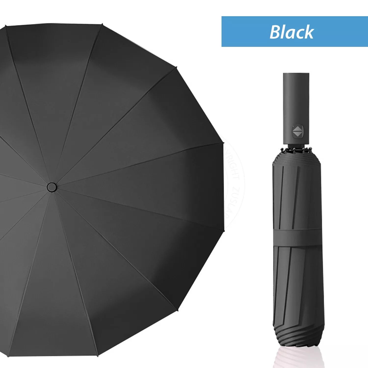 12 Ribs Anti-UV Windproof Folding Umbrella Automatic Open Close Black