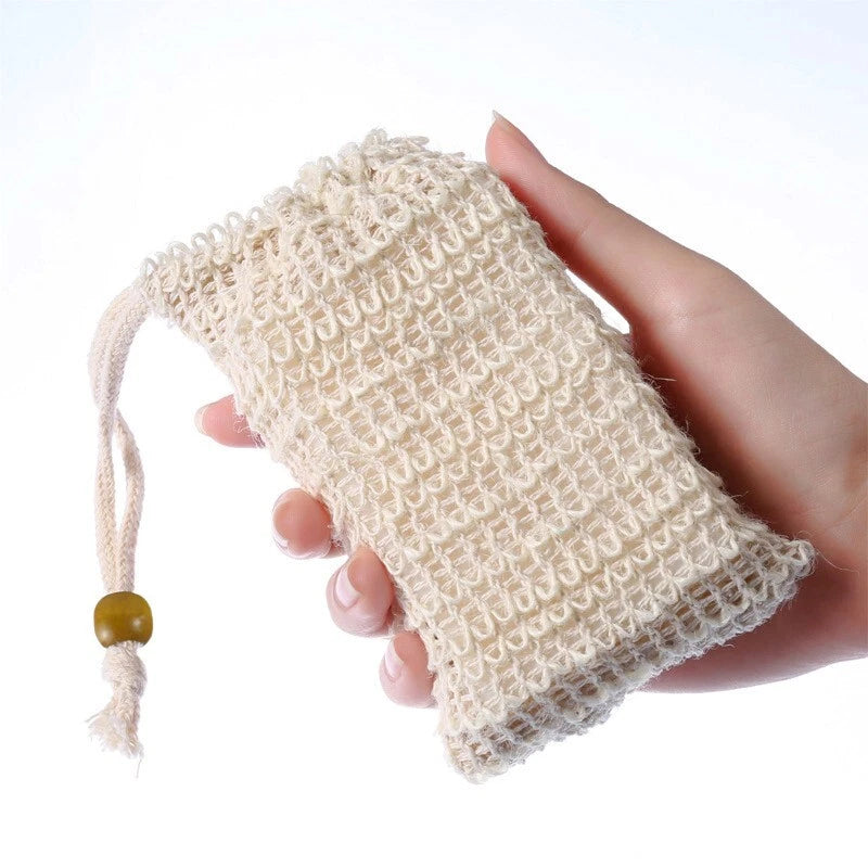 2PCS Flax Foaming Net Soap Saver Bag Pouch Drawstring Soap Exfoliating Bags