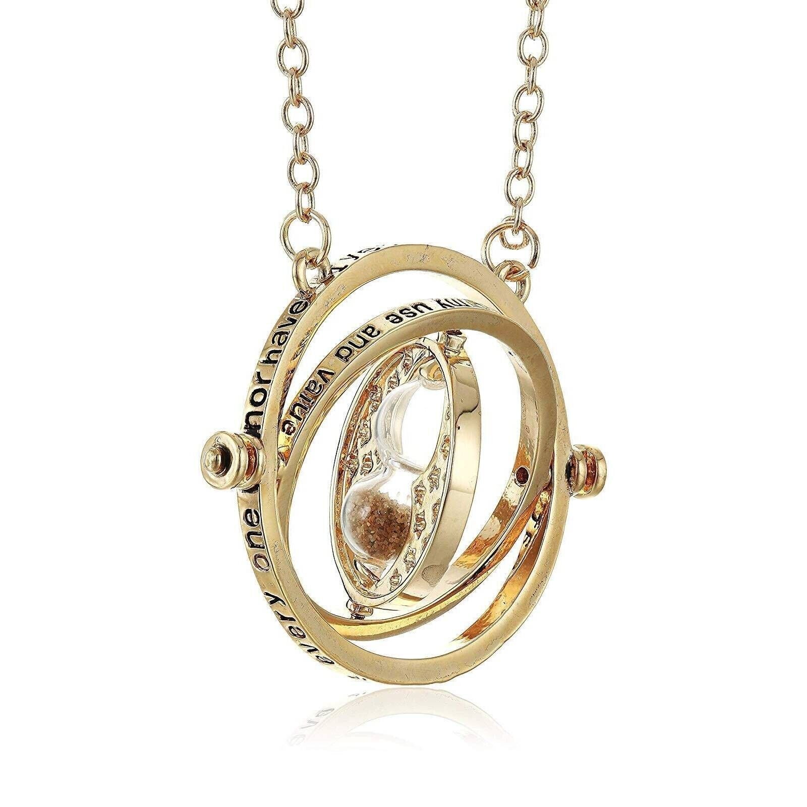 Gold Tone Hourglass Necklace Harry Potter Hermione Granger Pendant Time Turner