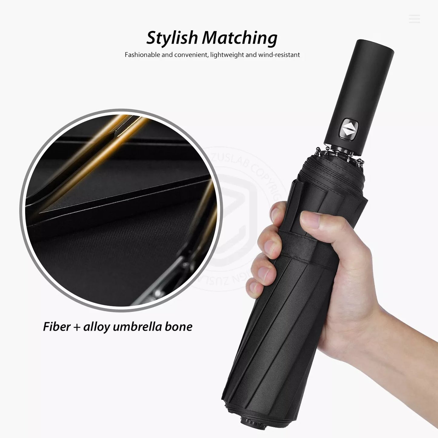 12 Ribs Anti-UV Windproof Folding Umbrella Automatic Open Close Black