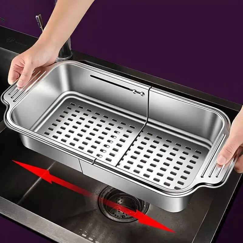 Kitchen Storage Rack Adjustable 304Stainless Steel Retractable Sink Drain Basket
