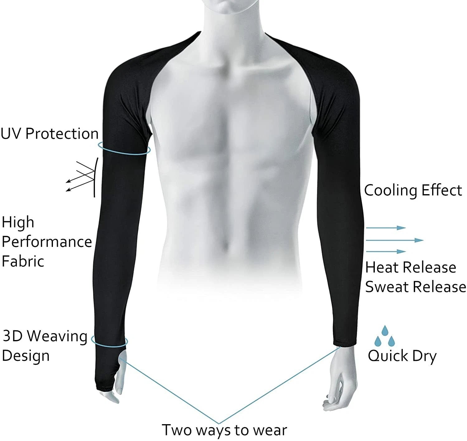 Arm Cooling Shawl Finger Hole UV Sleeves Sun Protection Women Outdoor Black