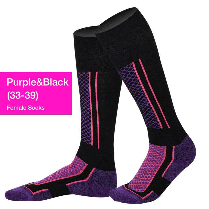 Thick Winter Sports Socks Women Long Warm Breathable Ski Socks Purple Black