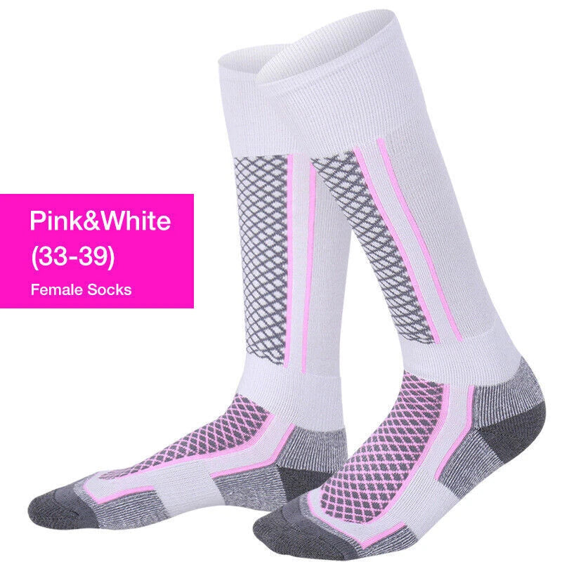Thick Winter Sports Socks Women Long Warm Breathable Ski Socks Pink White