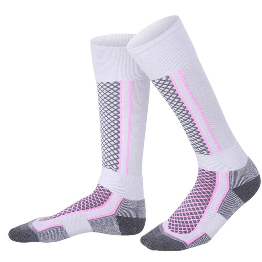 Thick Winter Sports Socks Women Long Warm Breathable Ski Socks Pink White
