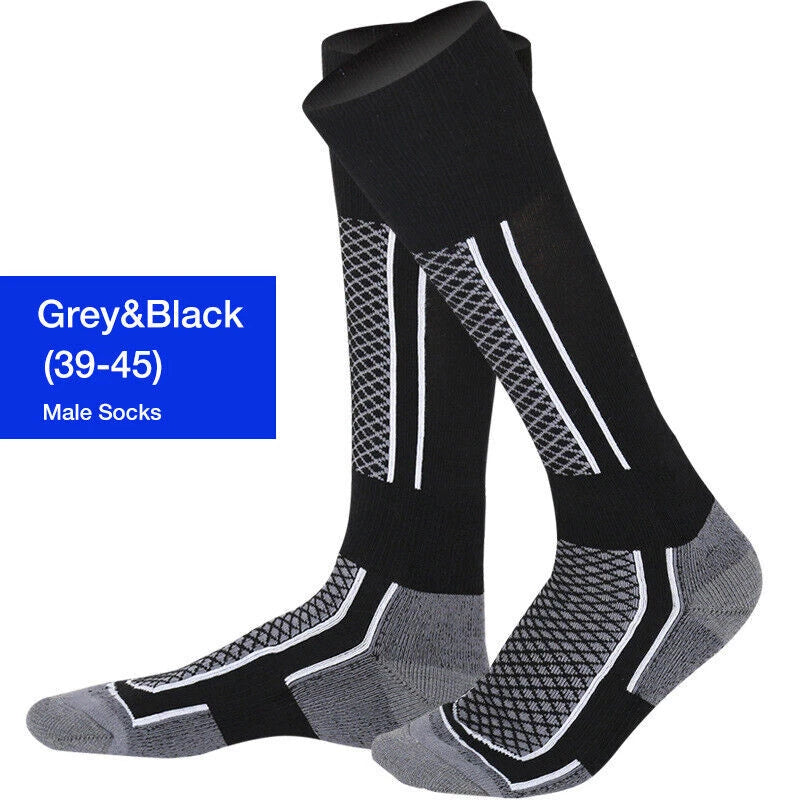 Thick Winter Sports Socks Men Long Warm Breathable Ski Socks Grey Black