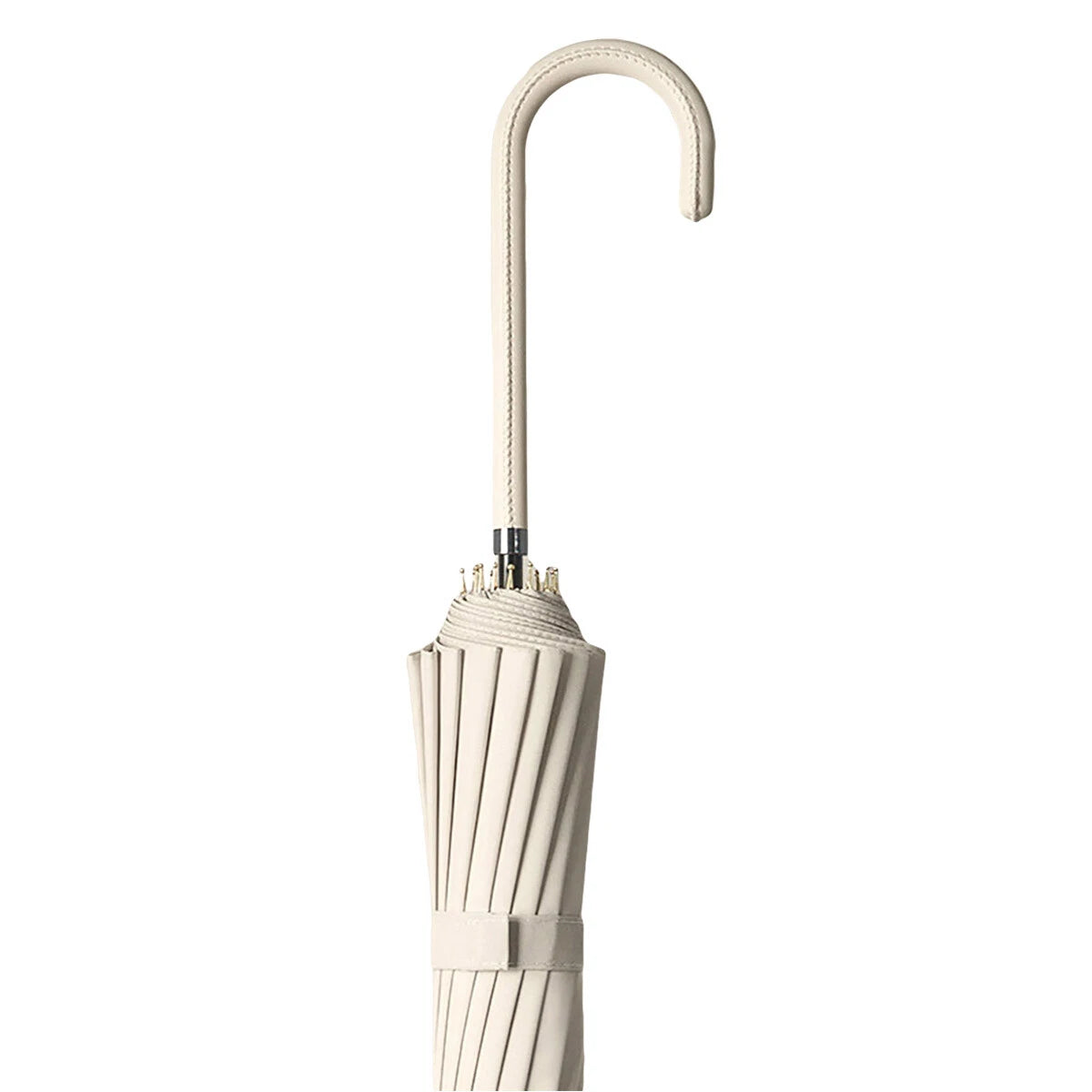 Long Handle Rain Sun Umbrella Large 16 Bone Automatic Dual Use Unisex Beige