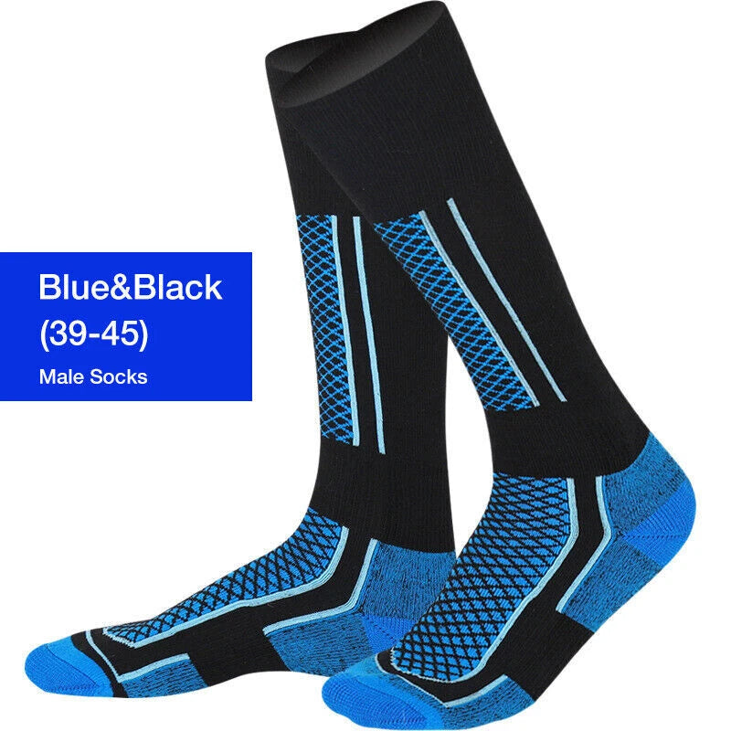 Thick Winter Sports Socks Men Long Warm Breathable Ski Socks Blue Black