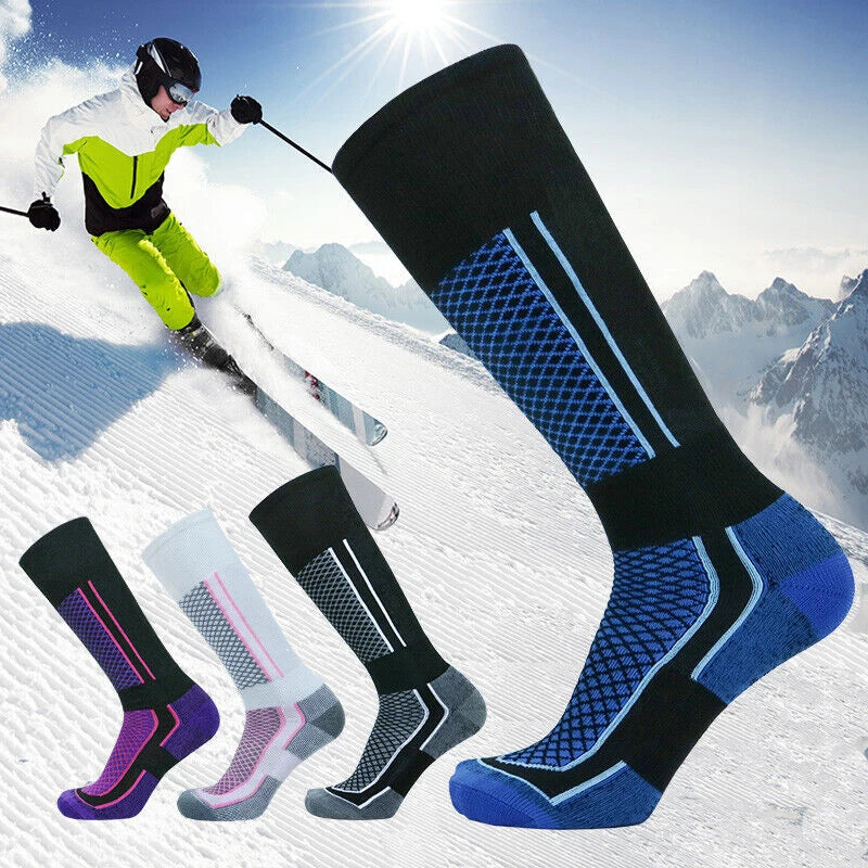 Thick Winter Sports Socks Men Long Warm Breathable Ski Socks Blue Black