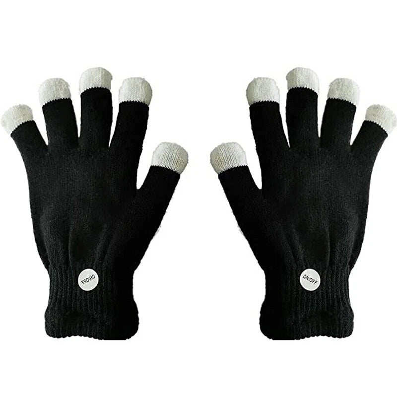 1 Pair Rave Party Glow Games Night Mode Glove Rainbow Flow LED Light Black Glove