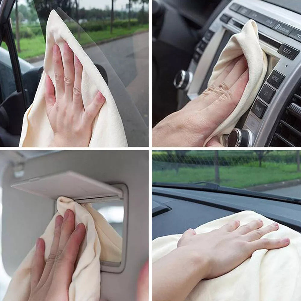 2x Car Cleaning Cloth Washing Absorbent Towel Large Natural Chamois Real Leather