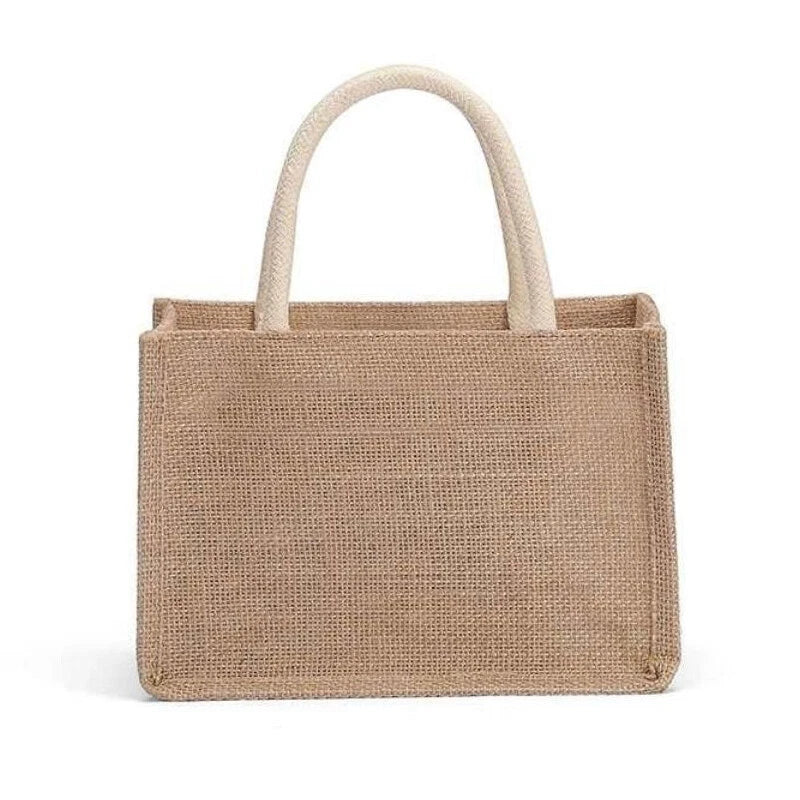 Blank Jute Beach Shopping Handbag Burlap Tote Bag Gift Handle Bags Small