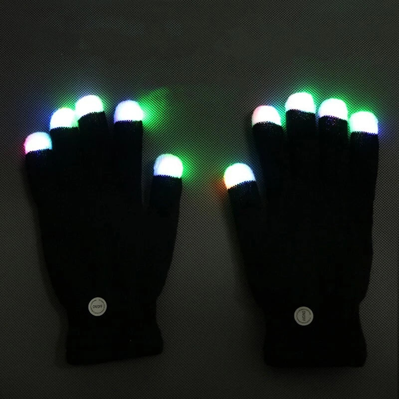 1 Pair Rave Party Glow Games Night Mode Glove Rainbow Flow LED Light Black Glove