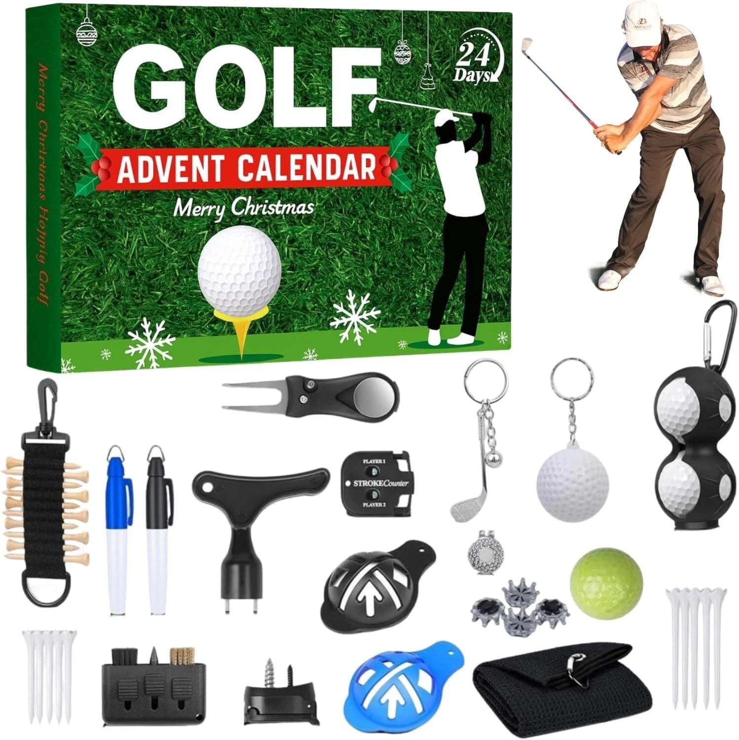 24pcs Accessory Golf Kits Christmas Countdown Calendar Golf Advent Calendar