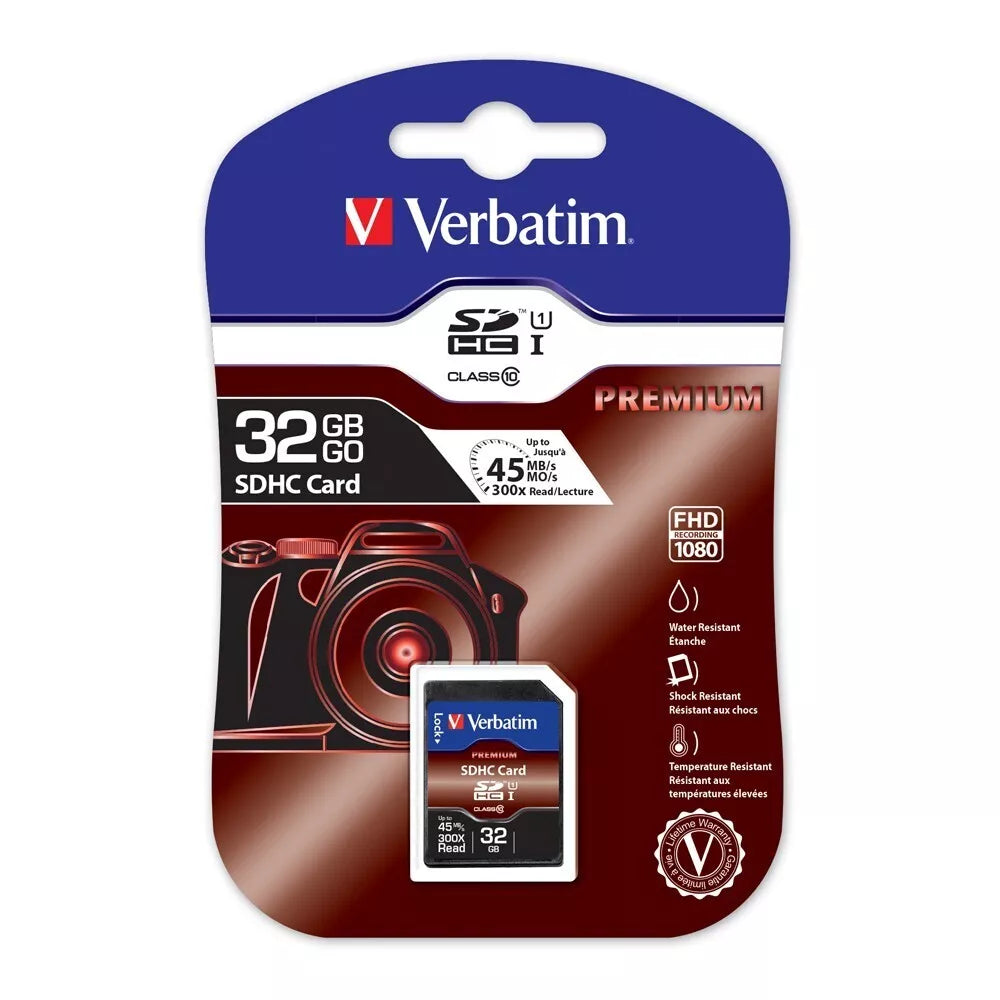 Verbatim SDHC 32GB (Class 10) Up to 45MB/Sec 300X Read Speed