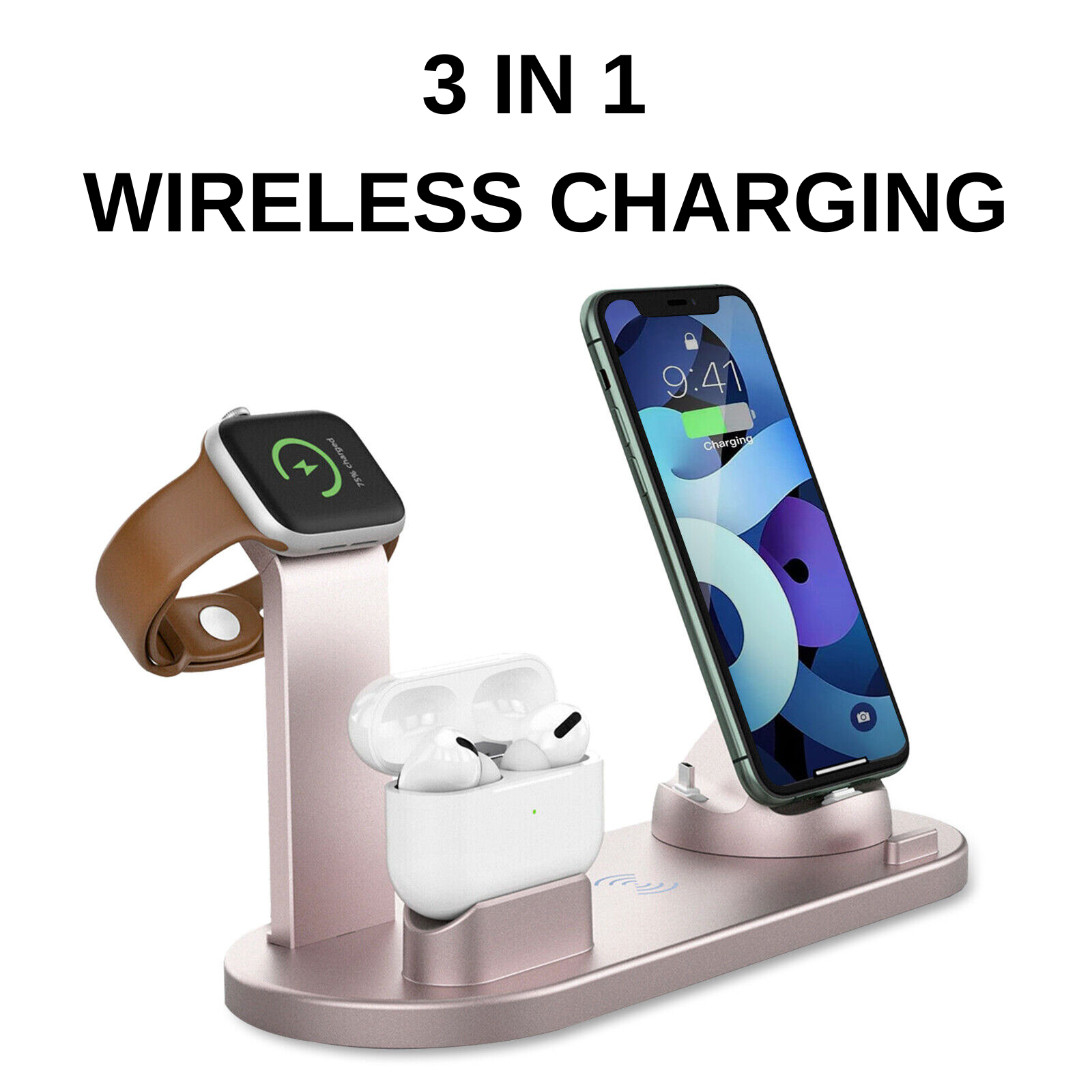 3in1 Qi Wireless Charger Dock Fast Charging Station For Apple Watch IPhone