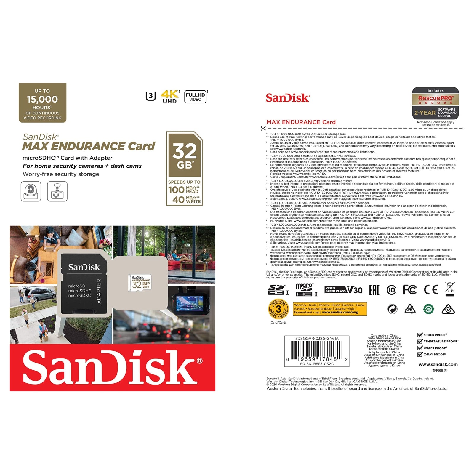 SanDisk Max Endurance 32GB 64GB 128GB 256GB Micro SD Card Dash Camera Security