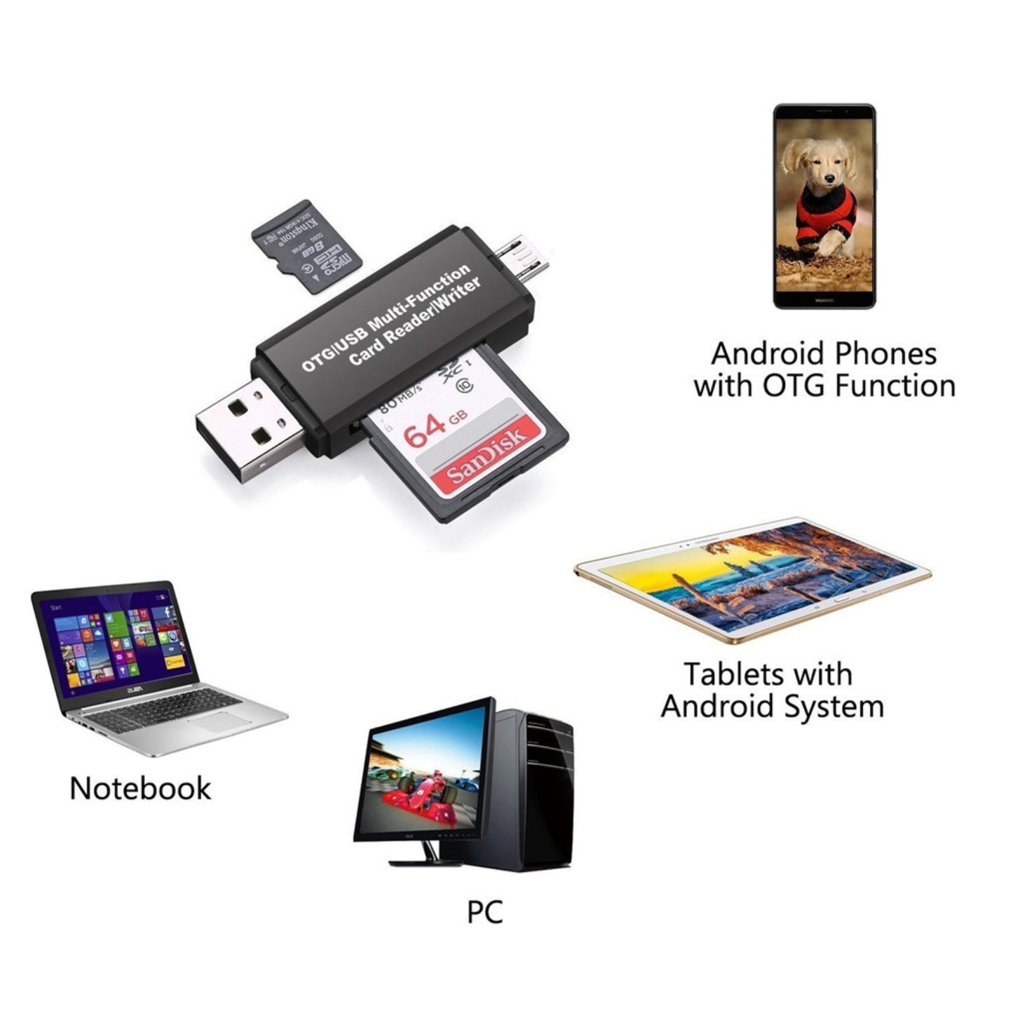 Micro SD Card Reader For Smartphones PC Micro USB OTG To USB 2.0 Adapter SD TF