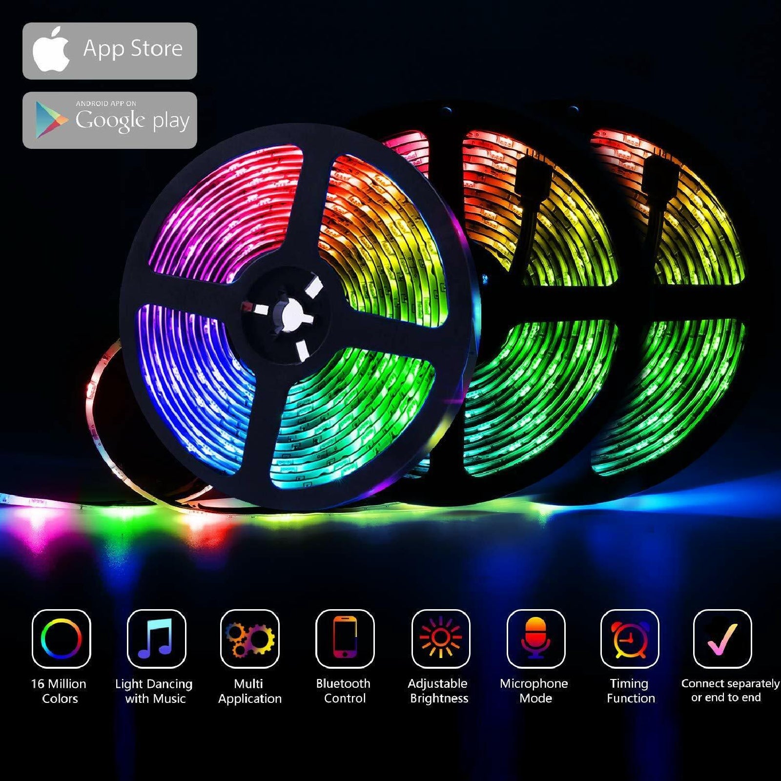 Waterproof RGB LED Strip Lights IP65 5050 5M 300 LEDs 12V + Bluetooth Controller