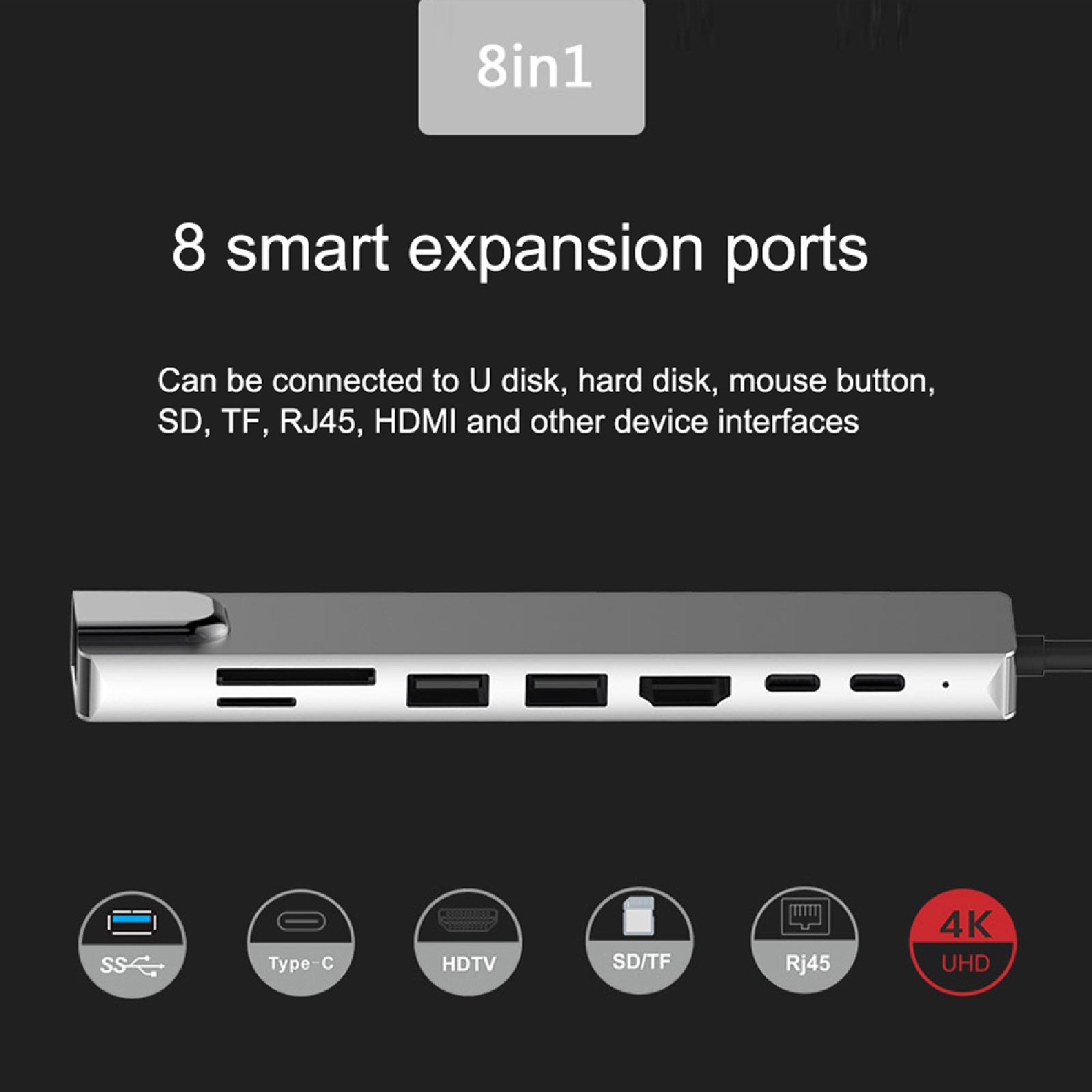 8in1 USB-C Type C HDMI Usb 3.0 Output 4K HD HUB Adapter For MacBook IPad Pro