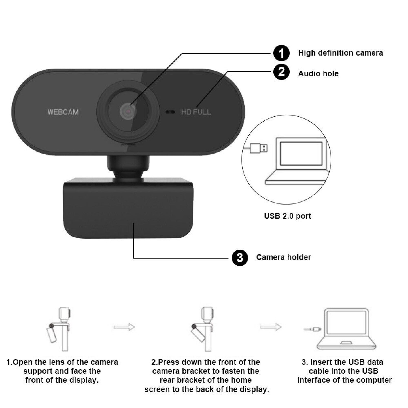1080P Webcam Full HD Web Camera Built-In Microphone USB PC Mac Computer Laptop