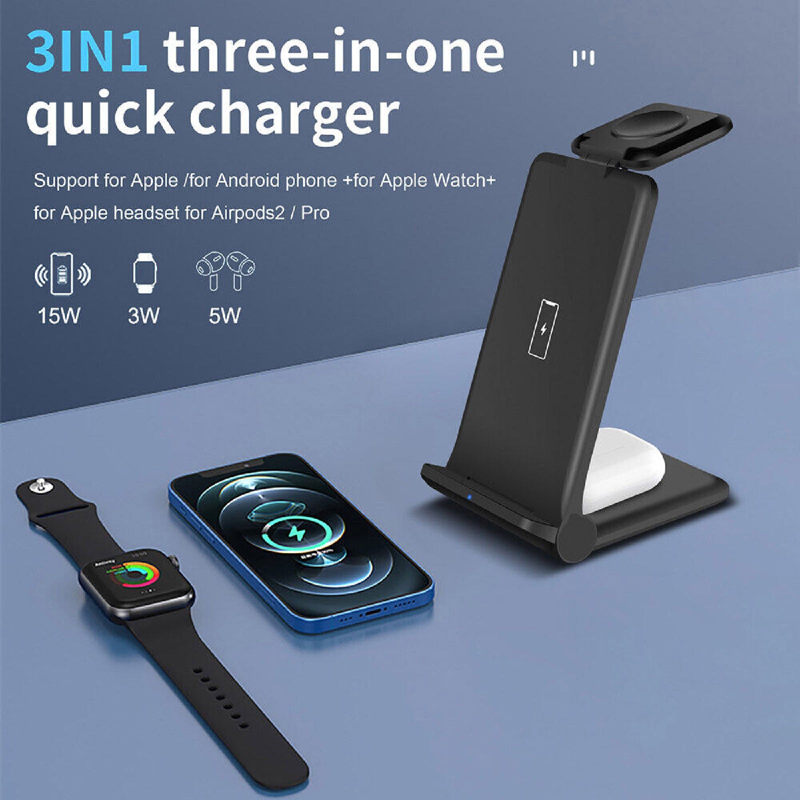3 In 1 Wireless Fast Charger Dock Charging Station Apple Watch IPhone Airpods