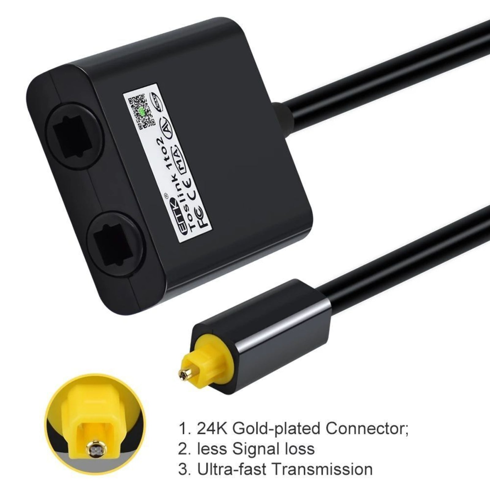 Optical Toslink Power Splitter Cable Adapter 1 Input Male To 2 Output Female