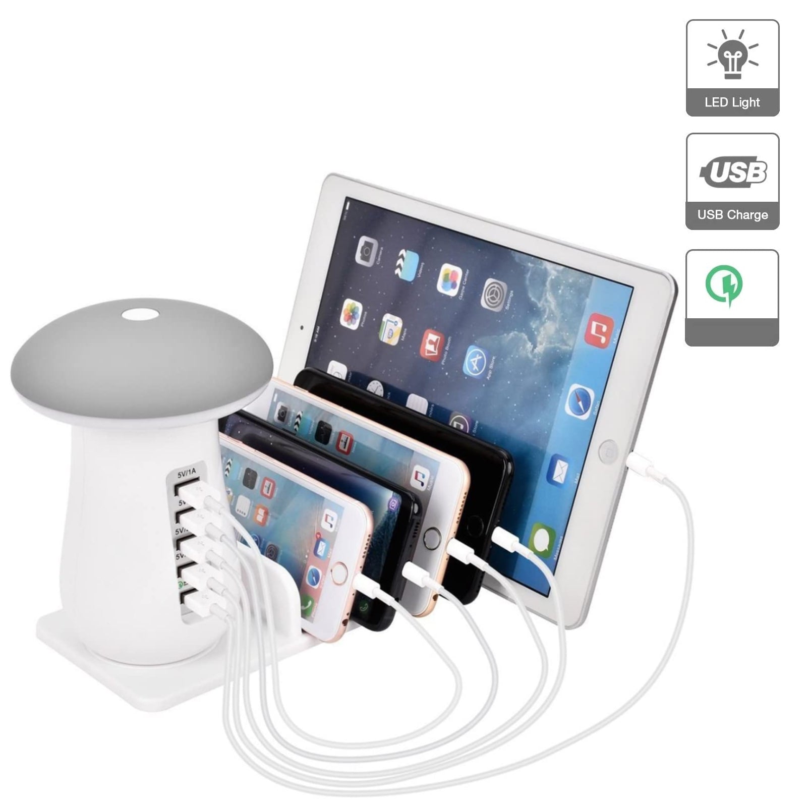 5 Multi Port USB LED Lamp Charging Station Quick Charger Fast Charging Dock