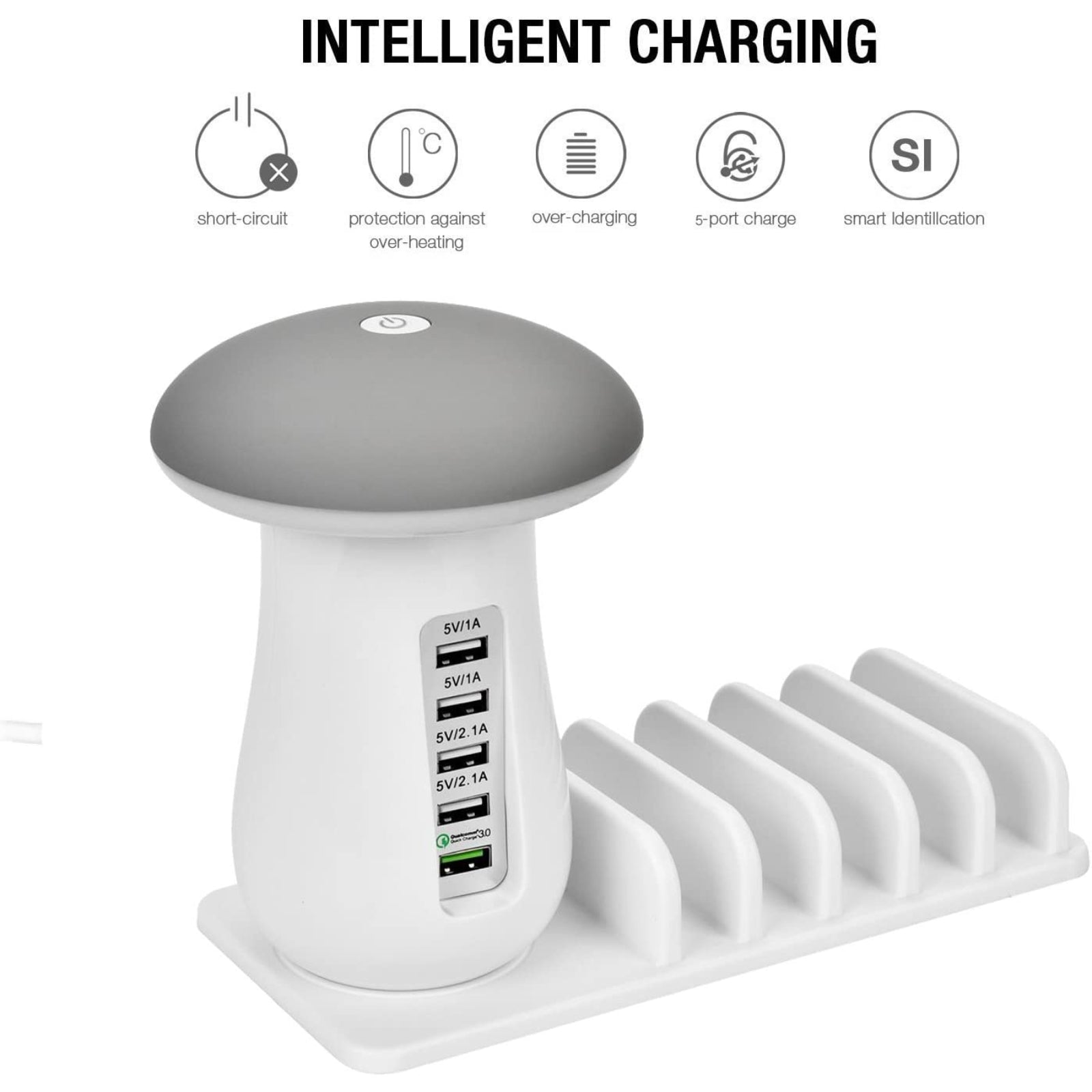 5 Multi Port USB LED Lamp Charging Station Quick Charger Fast Charging Dock