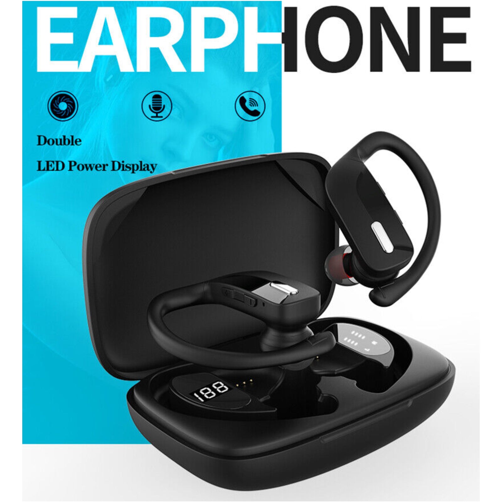 Wireless Bluetooth Earphones Headphones Sweatproof Sport Gym Earbuds With Mic