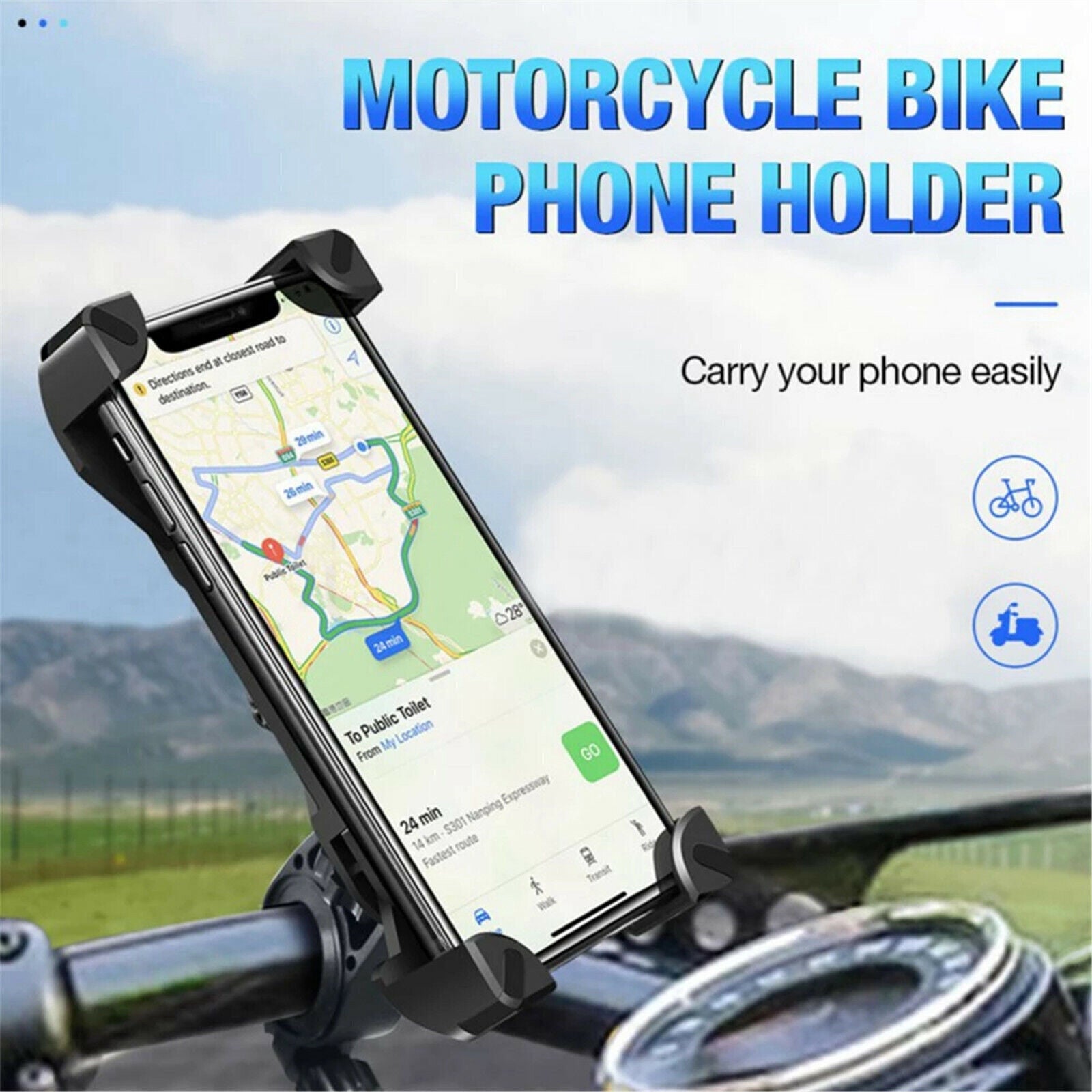 360° Rotation Mobile Phone Handlebar Mount Holder For Motorcycle Bicycle Bike