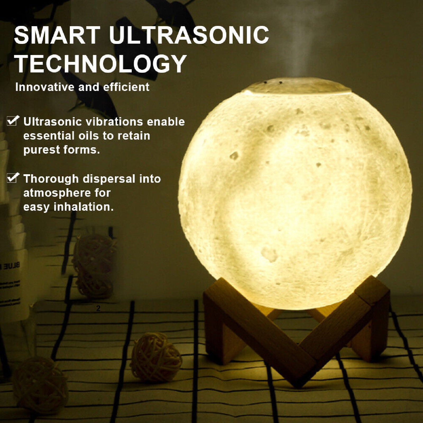 Moon Lamp Light Ultrasonic Air Humidifier Essential Oil Aroma Diffuser 880ML