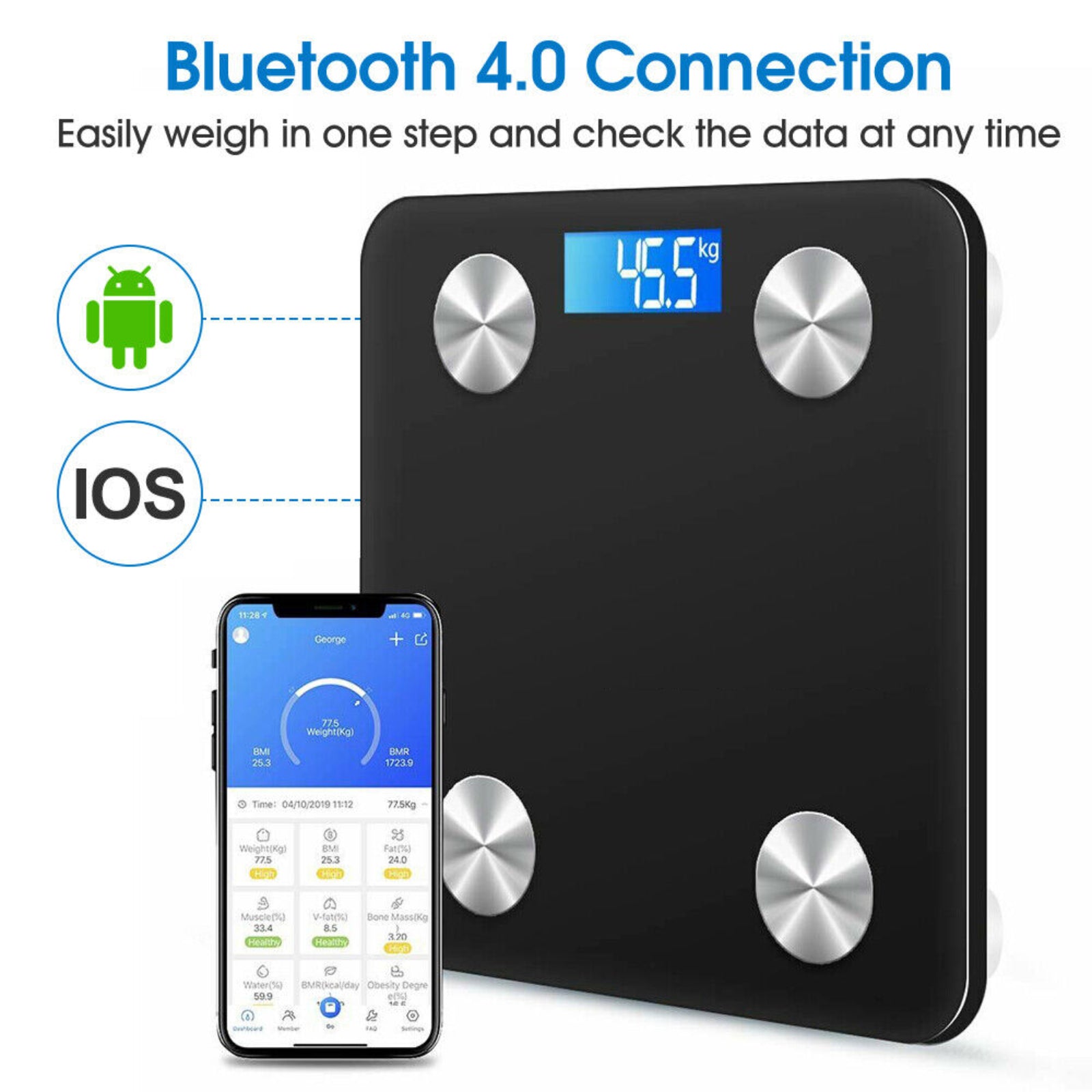 Wireless Digital Body Weighing Scale Bathroom Bluetooth Fat Scale Weight BMI