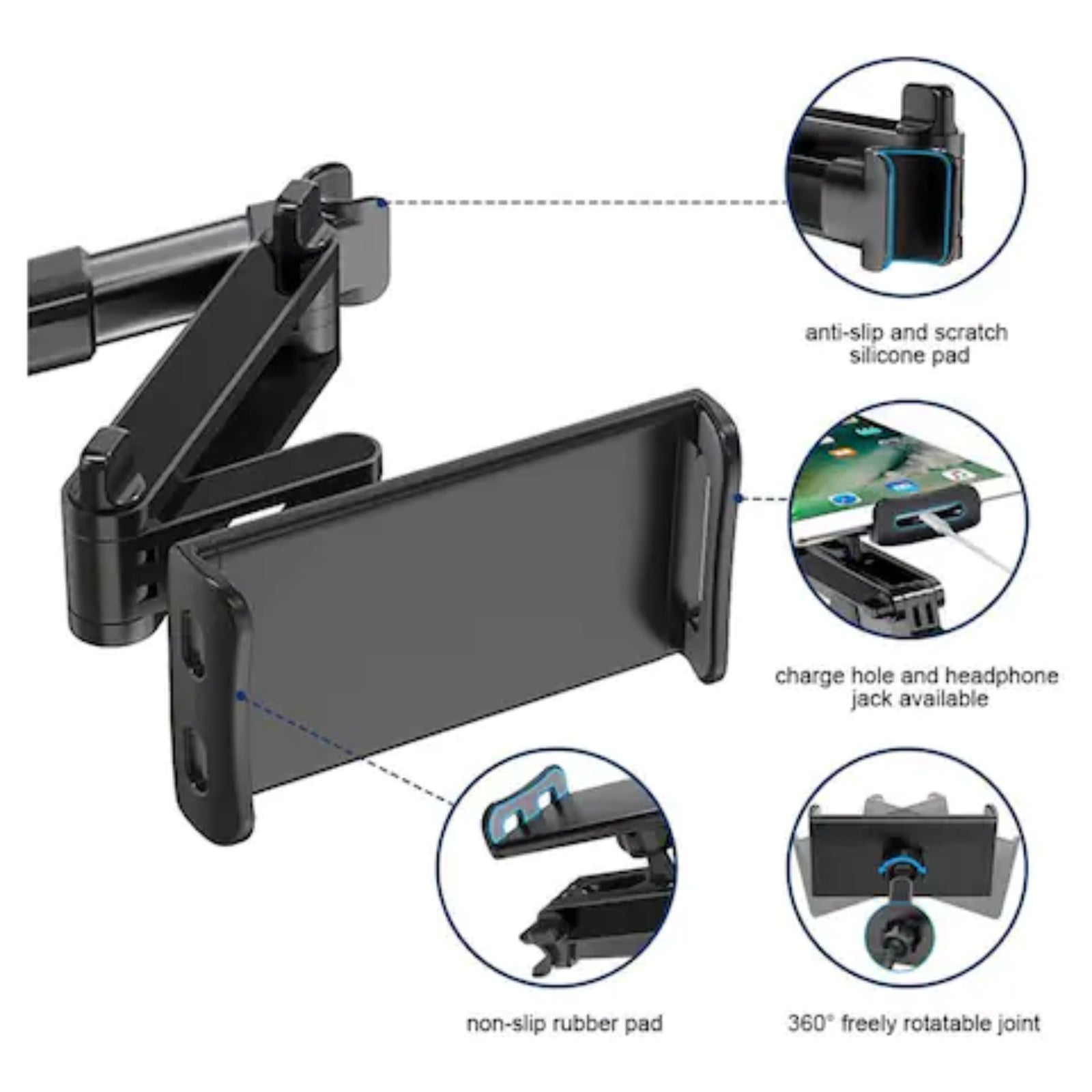 Universal Extendable Car Back Seat Headrest Long Mount Holder For IPad Tablet