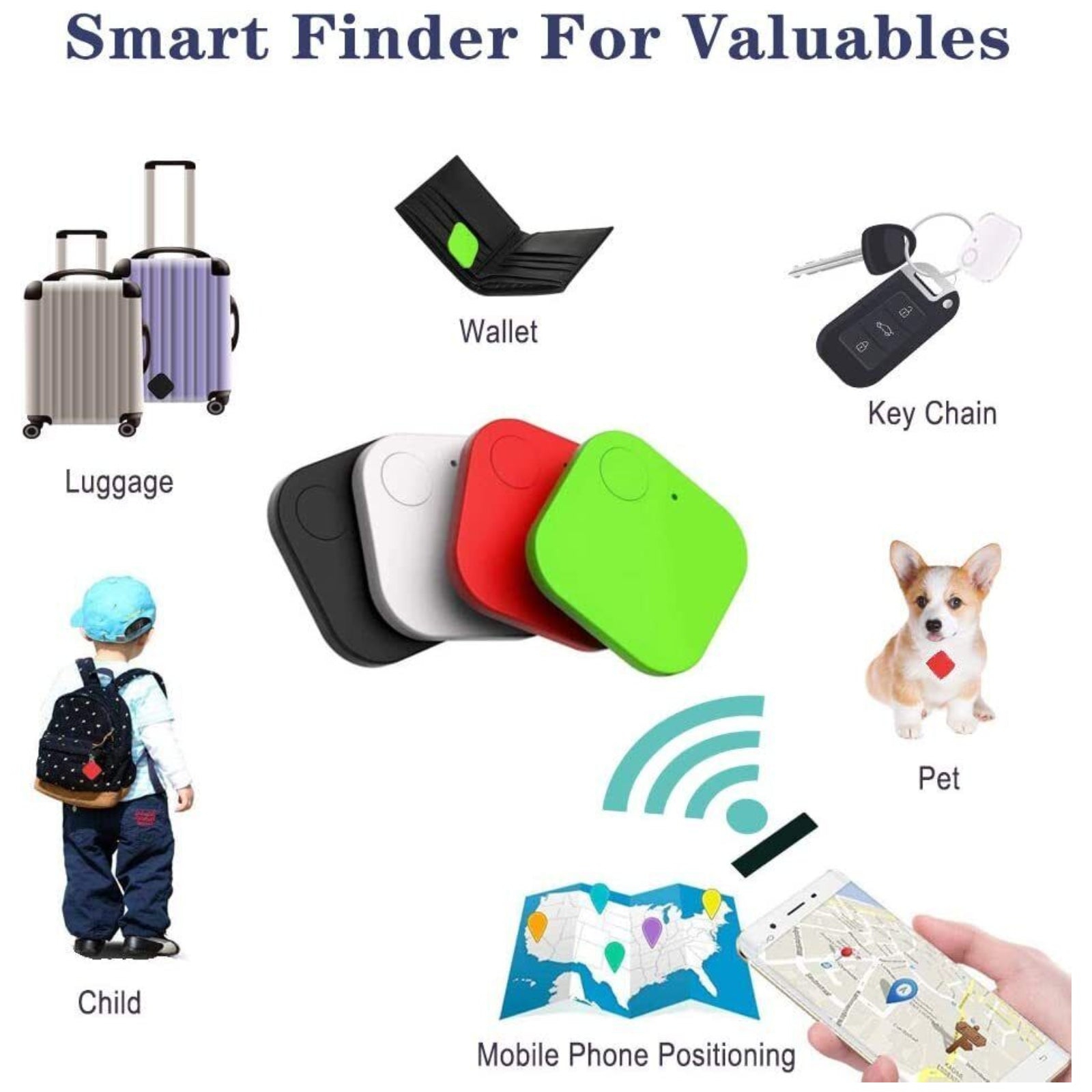 GPS Tracker Kids Pets Keys Car Bluetooth Alarm Locator Realtime Smart Finder Tag