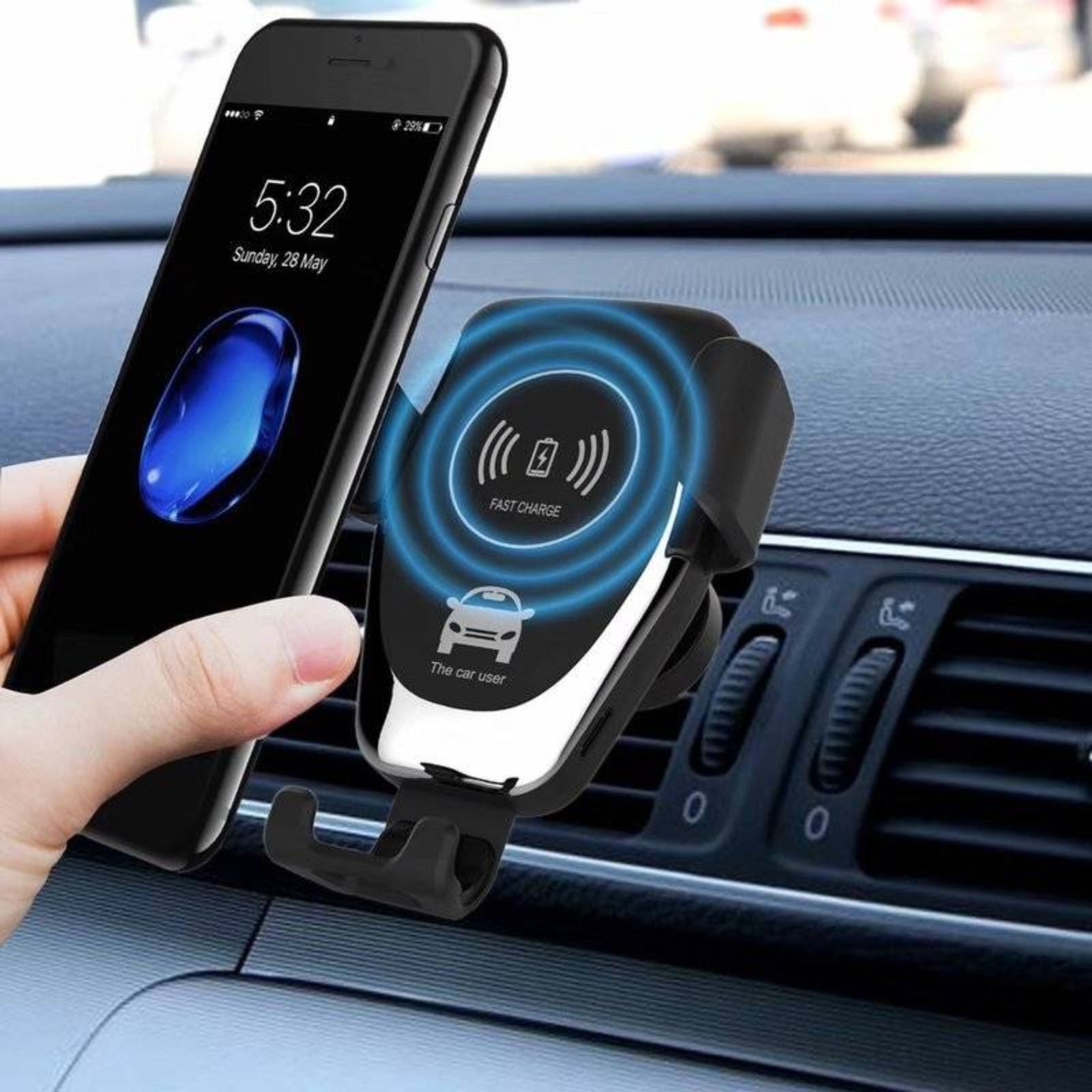 Wireless Fast Car Charger Non-Slip Gravity Car Holder Clamping Mount Air Vent