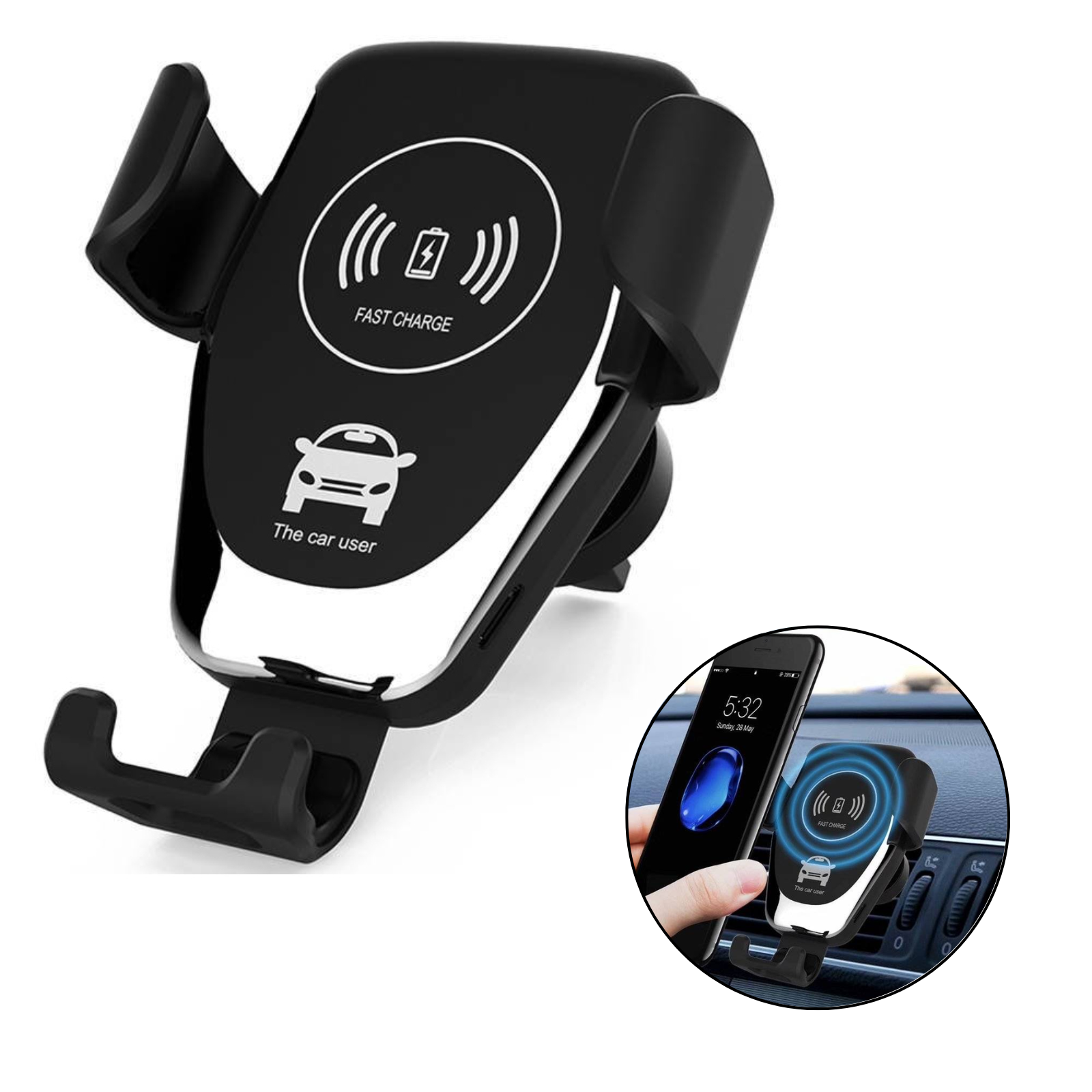 Wireless Fast Car Charger Non-Slip Gravity Car Holder Clamping Mount Air Vent