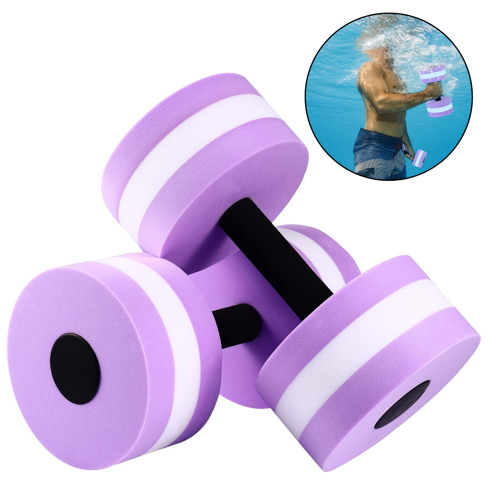 Water Aerobics Dumbbell Aqua Fitness Pool Exercise Aquatic Barbell EVA Medium 2x