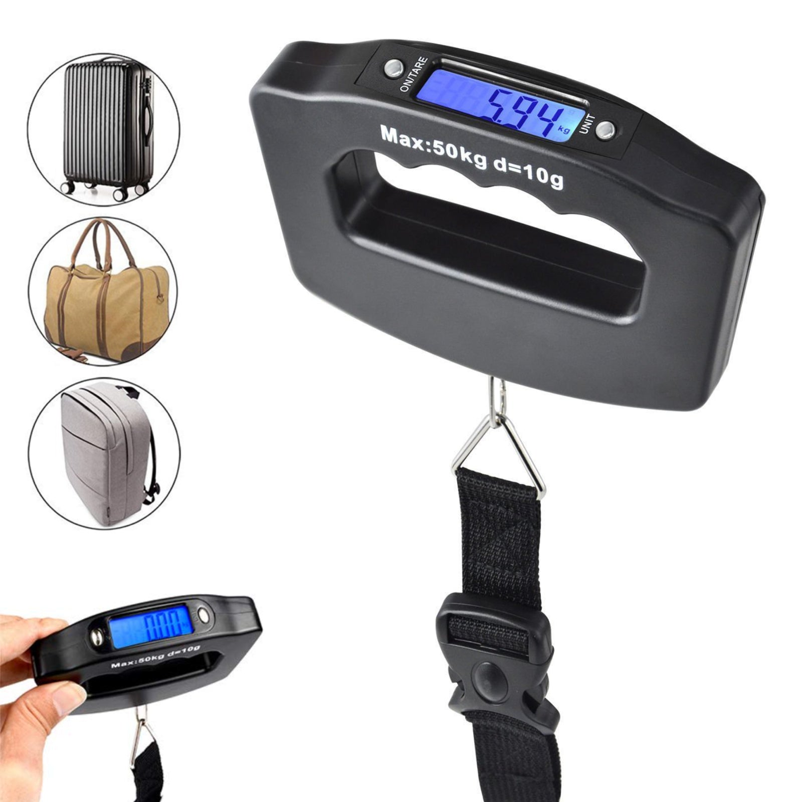 Portable Digital Luggage Scale Handheld Travel Suitcase Electronic Weighing 50KG